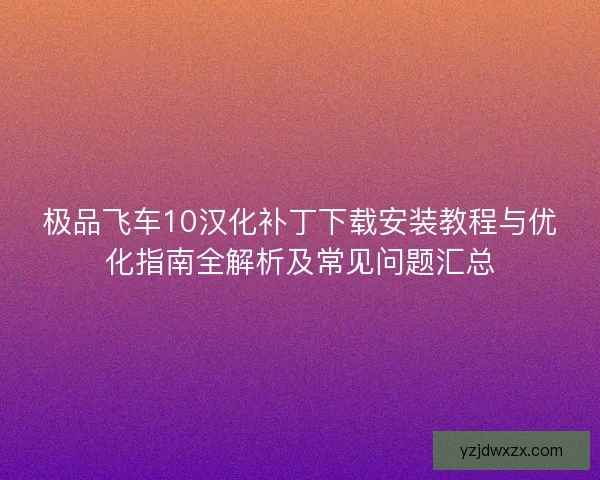极品飞车10汉化补丁下载安装教程与优化指南全解析及常见问题汇总
